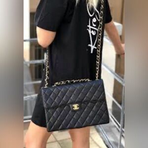 Chanel Black Caviar Vintage Jumbo Single Flap -24k gold hardware